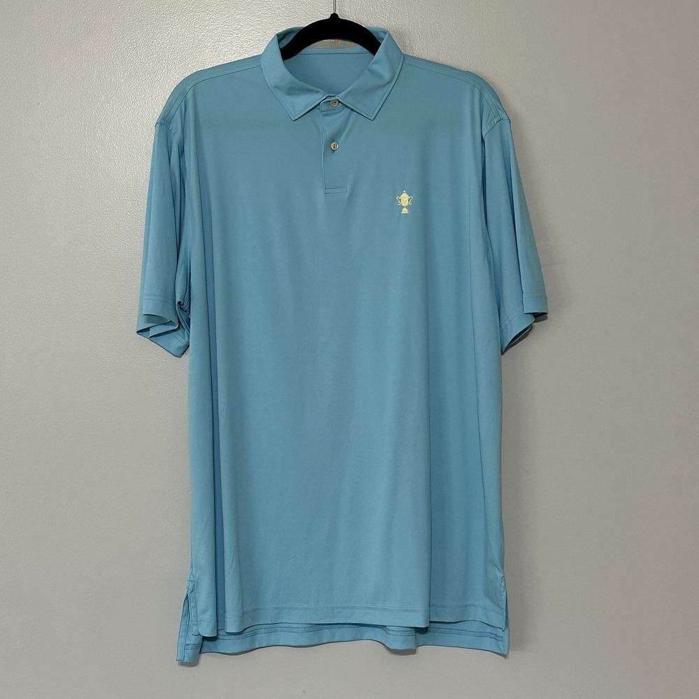 Peter Millar Featherweight Short Sleeve Polo Shirt (Men's Large) Blue Fast Ship